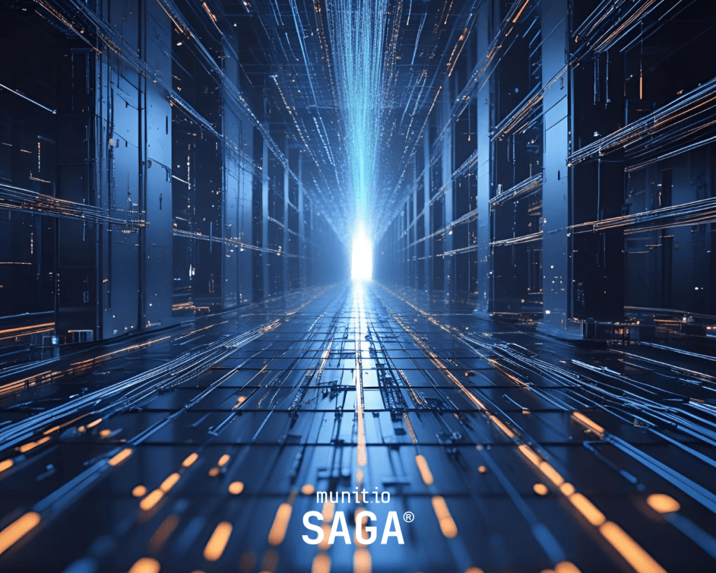High-tech data corridor with glowing circuits and digital pathways, visualizing a secure network infrastructure context.